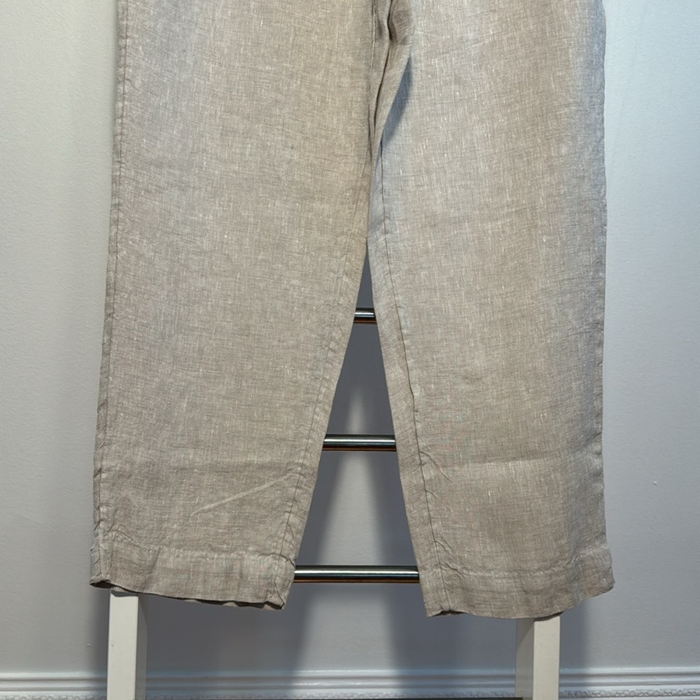 Chico’s Neutral Straight Leg Belted/Hook/Zipper/Elastic Linen Capri - Picture 3 of 7